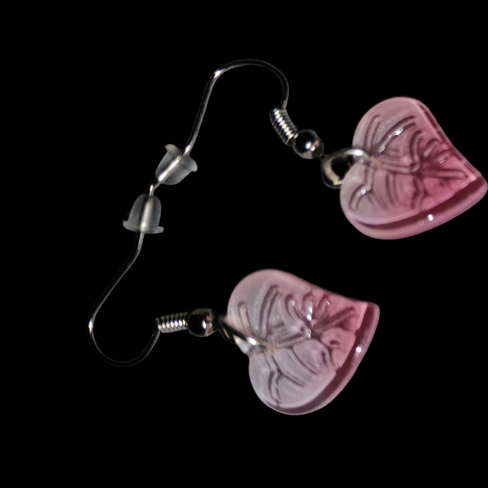 Pink and White Heart-Shaped Leaf Earrings